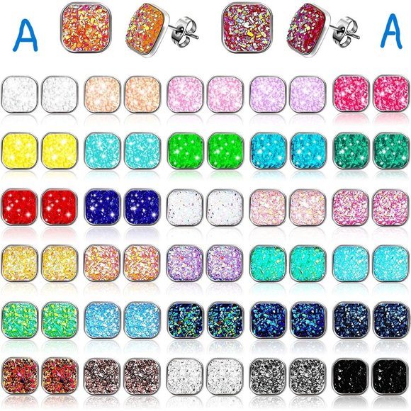 New 32 Pairs Faux Druzy Stud Earrings Stainless Steel Druzy Stud Earring… - Picture 3 of 6